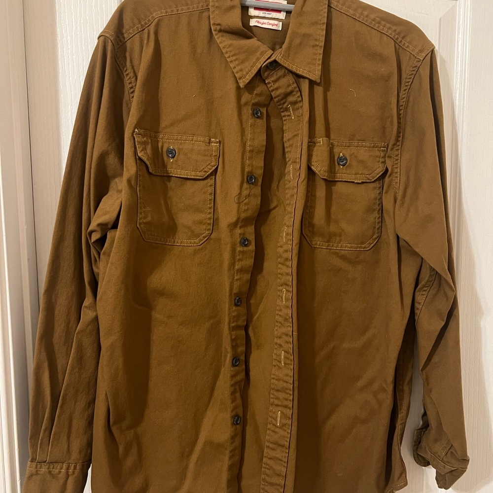 Wrangler Brown Work Shirt with Red Logo